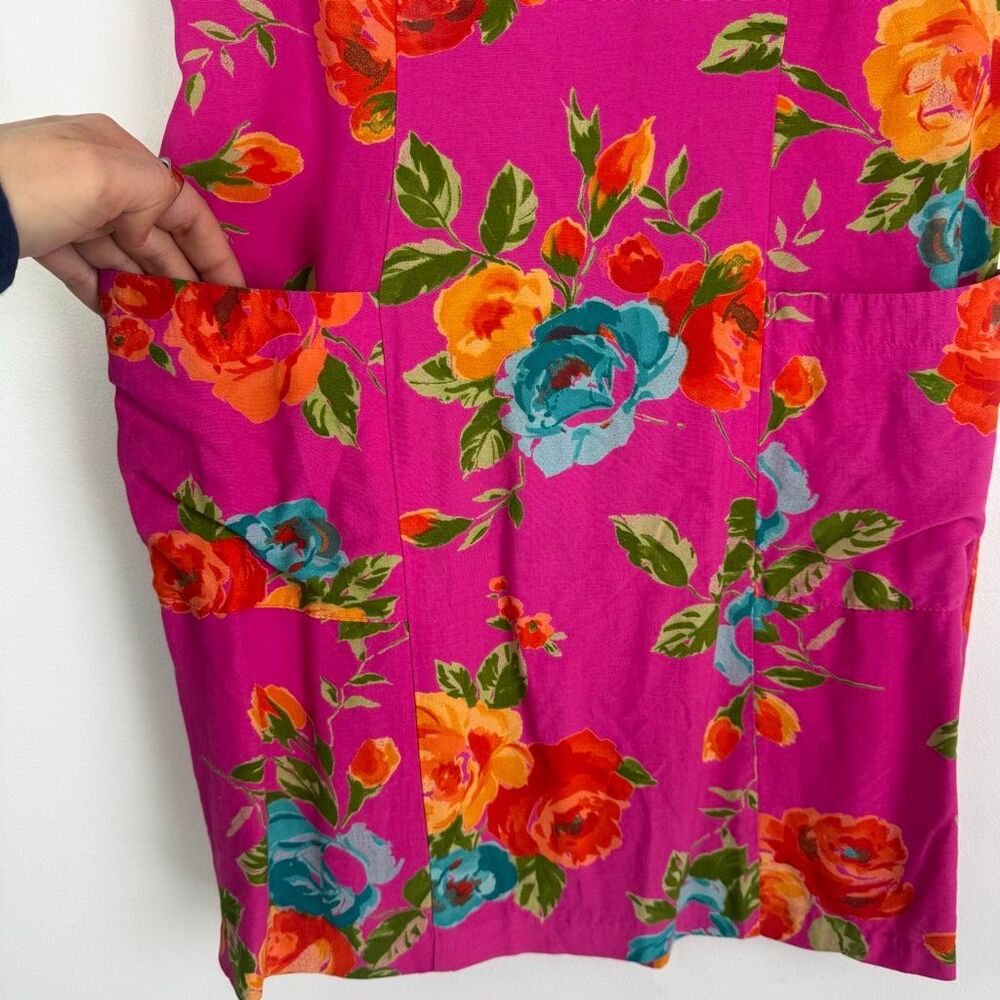 Vintage 90s Y2K Pink Floral Sheath Tank Mini Dress Size 6 Bright Colorful Moda - Picture 4 of 7